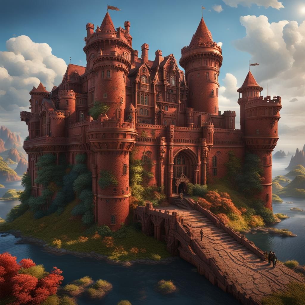 Steampunk Castle on Island, Detailed Matte Painting