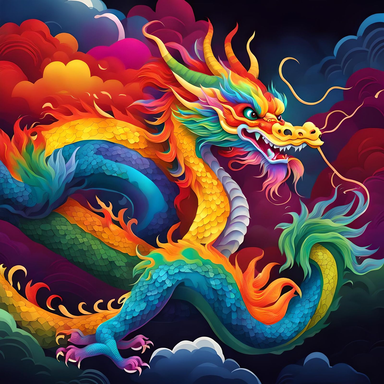Rainbow Chinese Dragon Digital Art