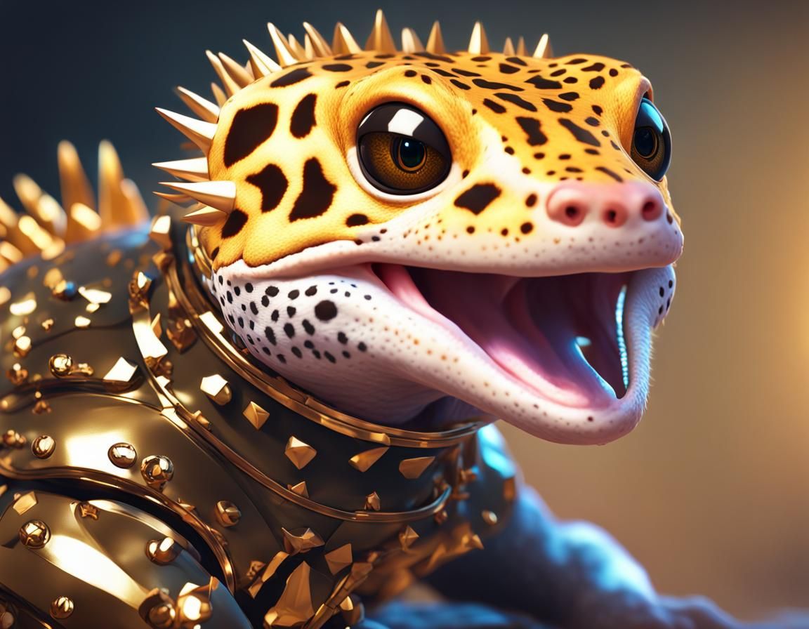 Armored Leopard Gecko Portrait in Hyperdetailed Style