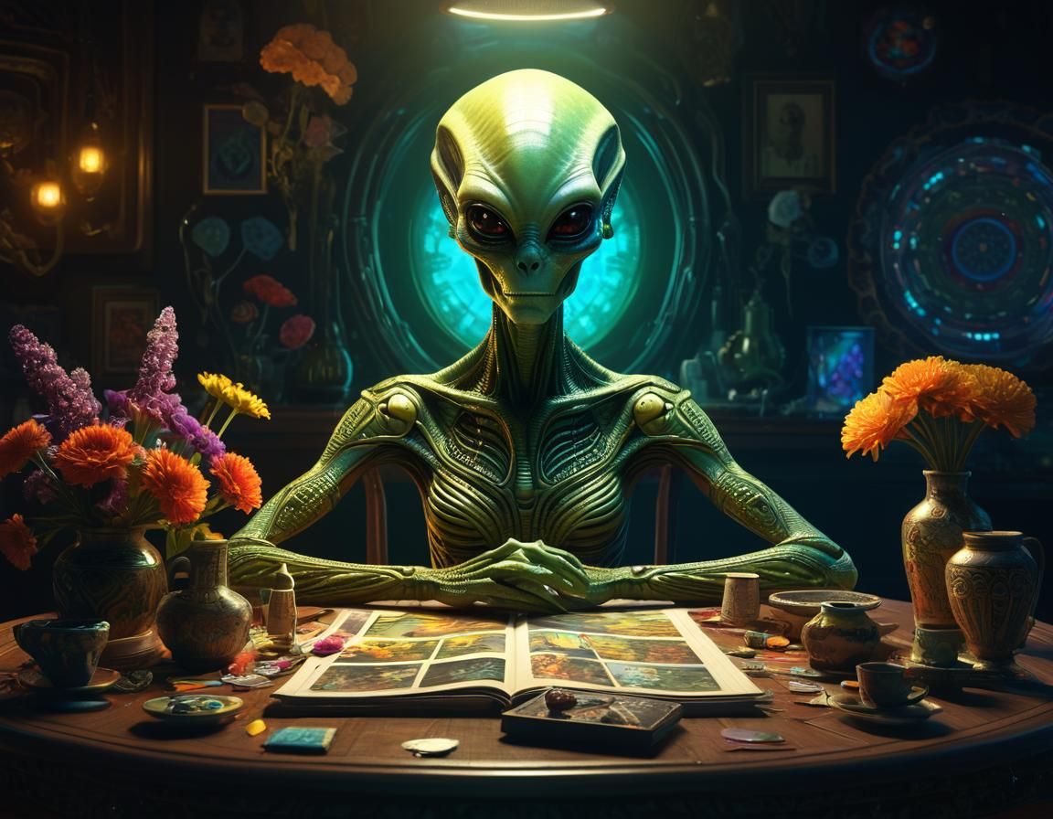 Alien Woman Portrait in Art Nouveau Style