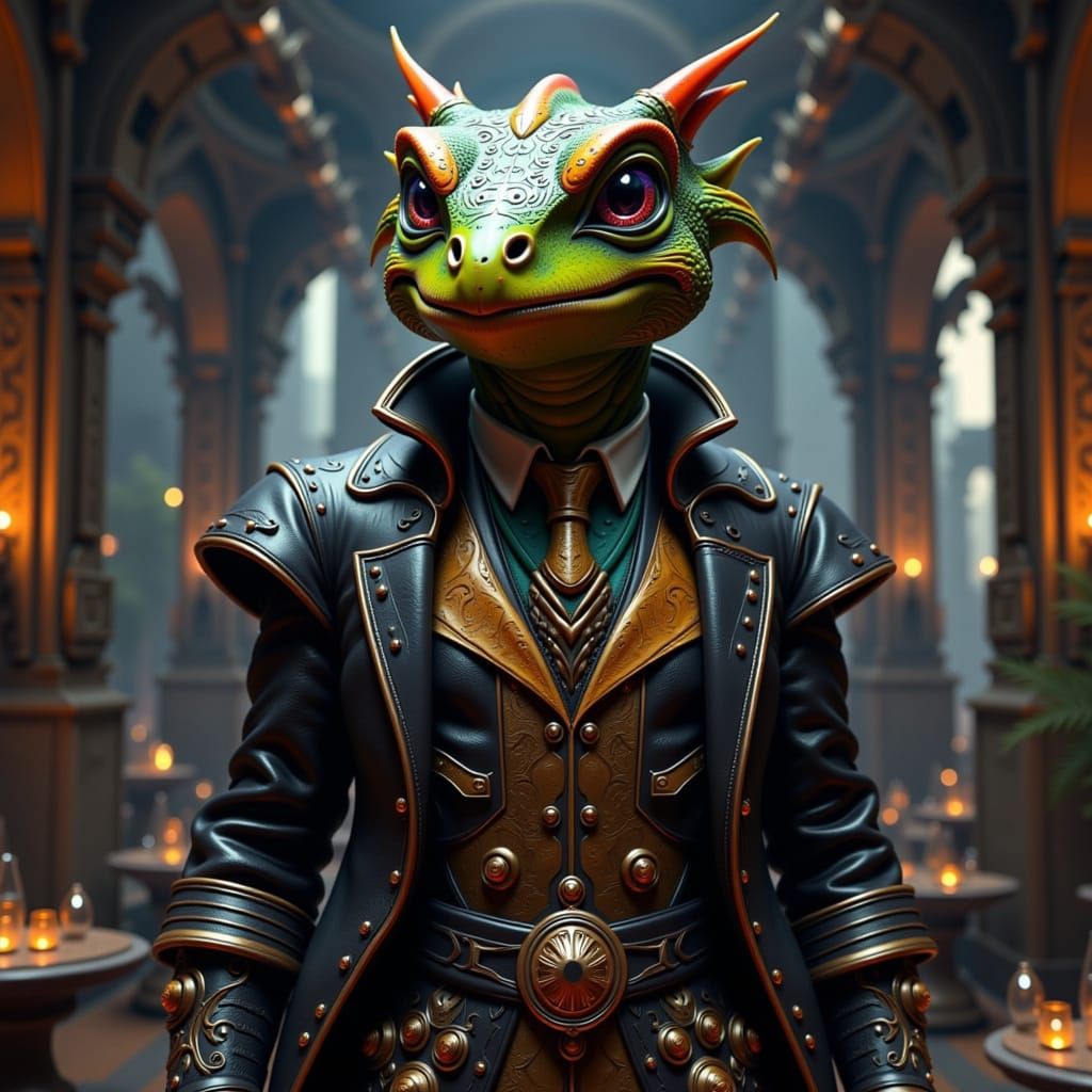 Neimoidian Businessman in Opulent Office, Syd Mead Style