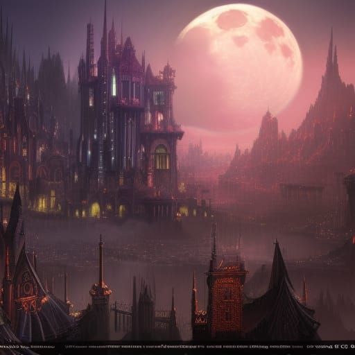 Moonlit Fantasy City in Detailed Matte Painting Style
