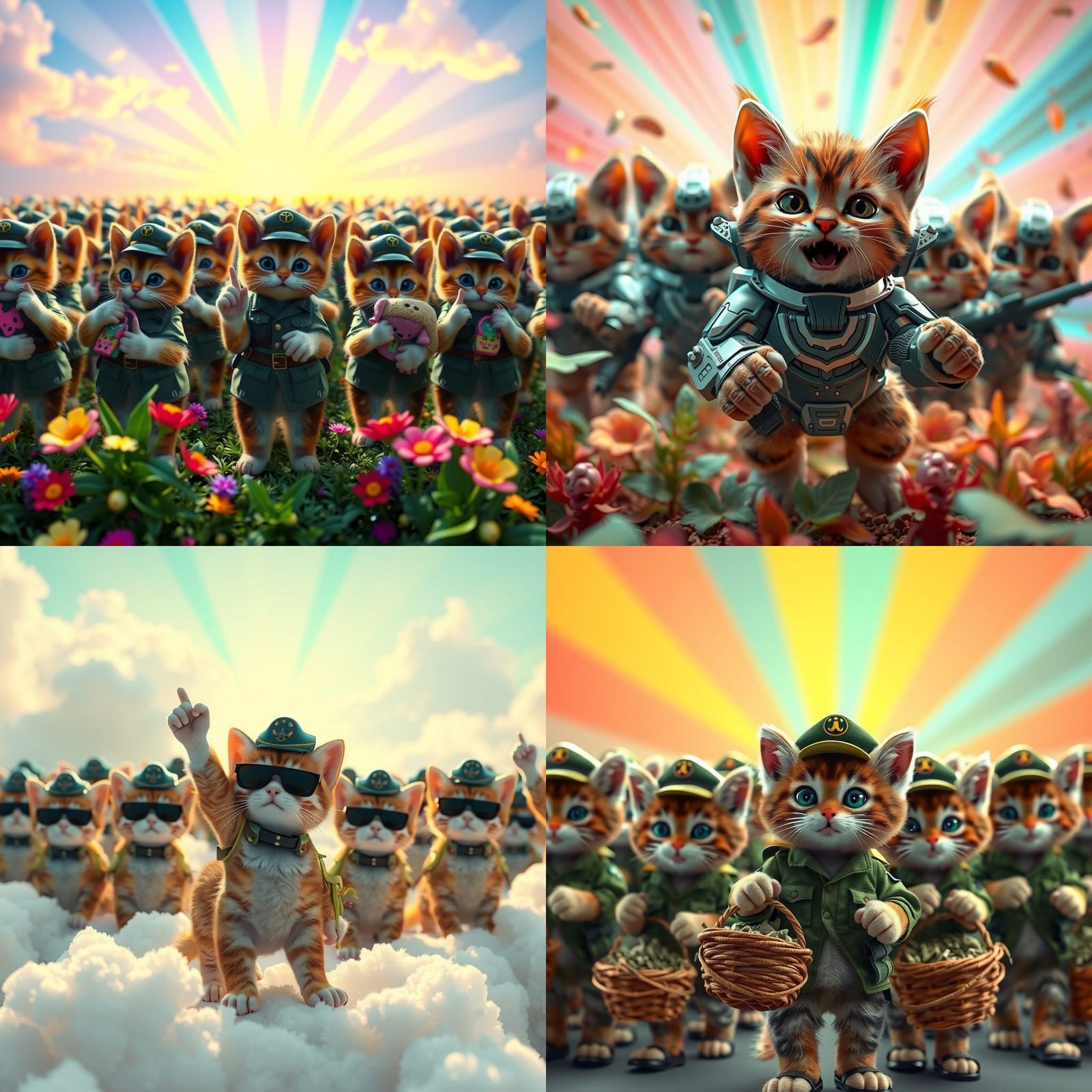 Kitten Army Celebrates World Peace: 3D Digital Art