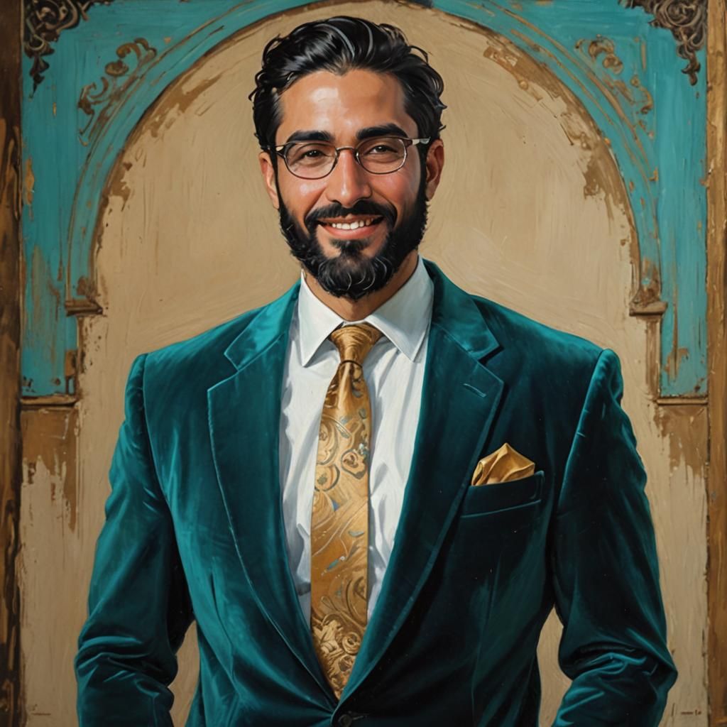Elegant Bearded Man in Turquoise Velvet Suit, Impressionist ...