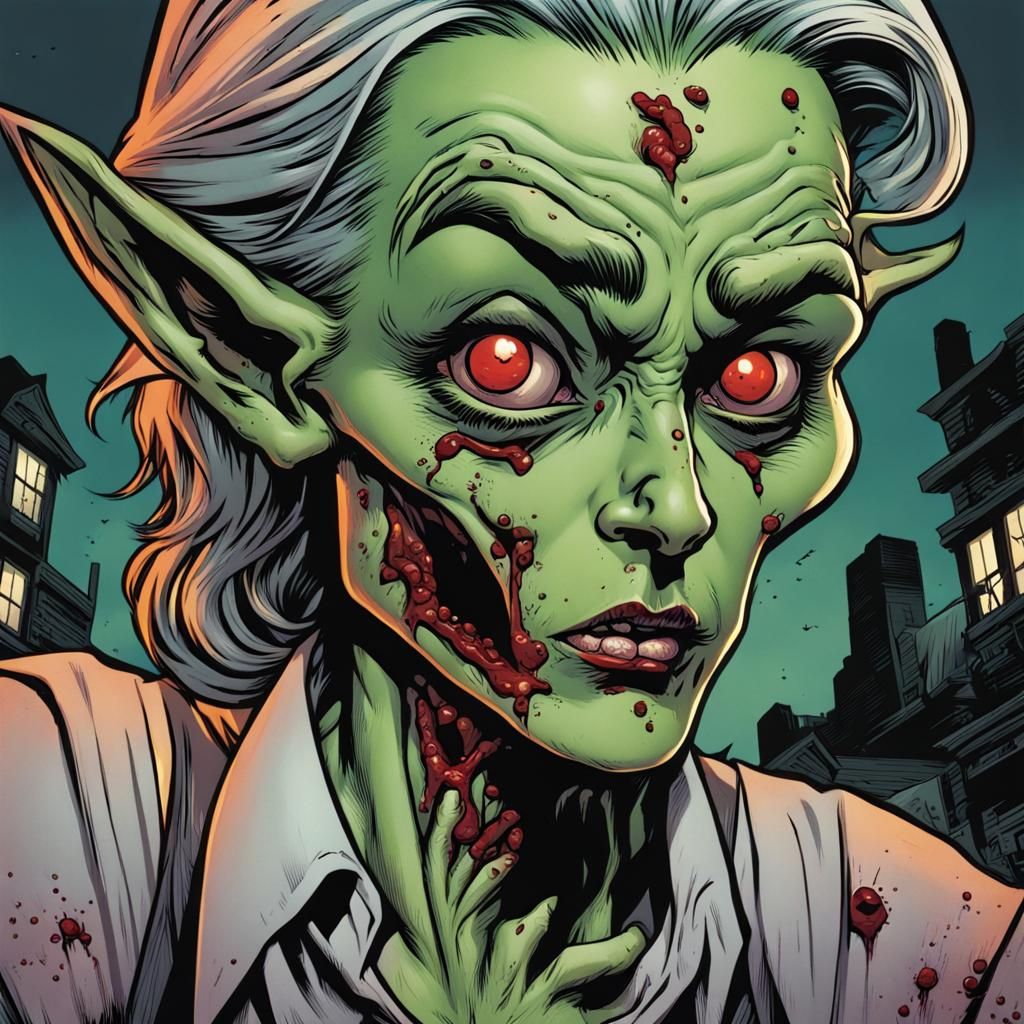 Zombie Elf Face in 1950s Comic Style