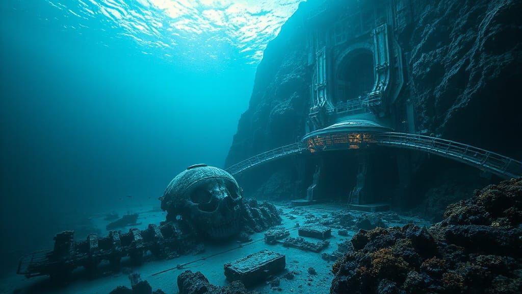 Bioluminescent Sunken City: Underwater Digital Matte Paintin...