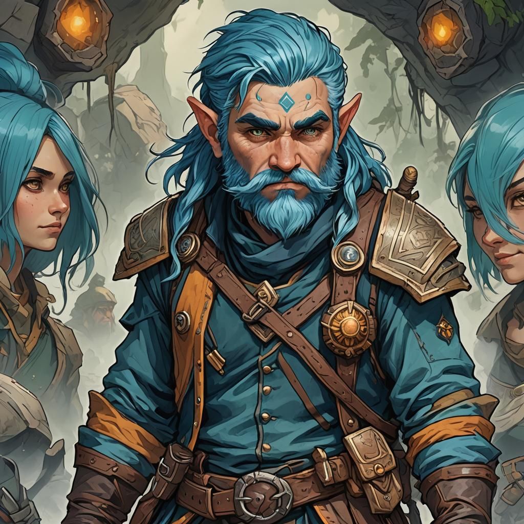 Blue Haired Amber Eyed Dwarf Ranger Portrait