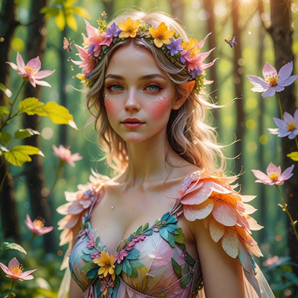 Whimsical Watercolor Flower Fairy in Springtime