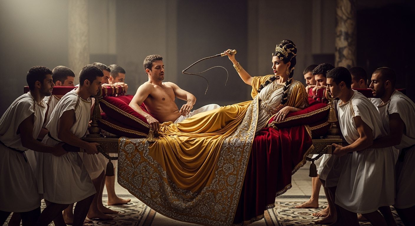 Opulent Roman Empress on Litter with Servants