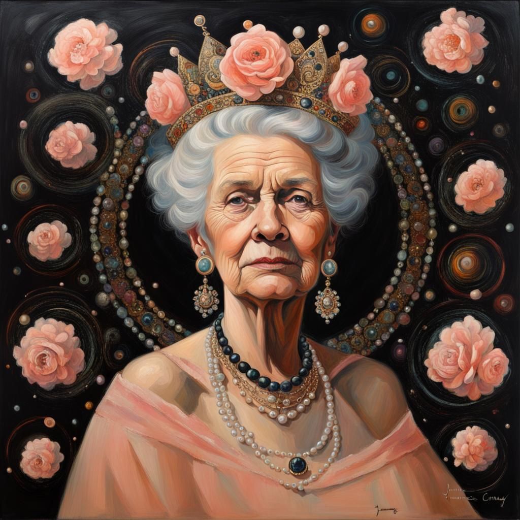Queen with Peach and Pearls, Oil Painting
