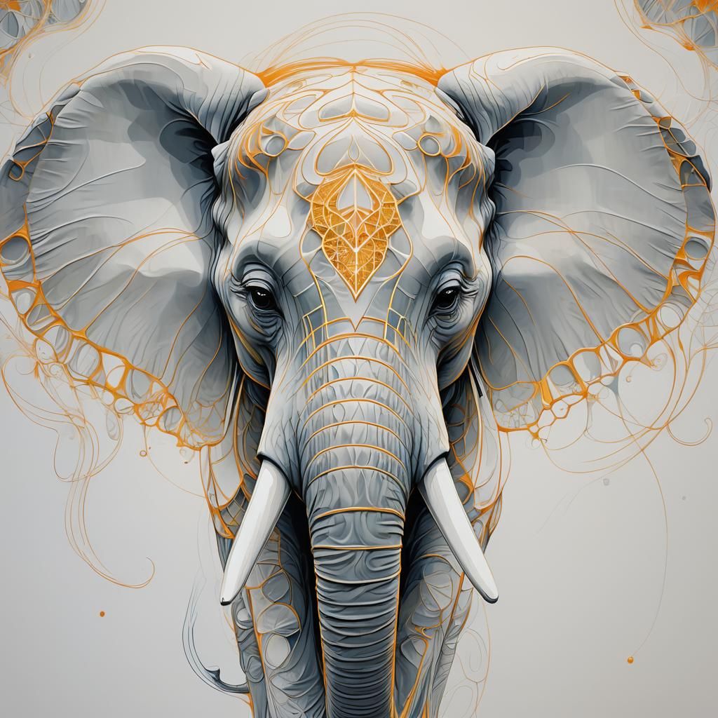 Fluorescent Elephant Face Fractal in Minimalist Style