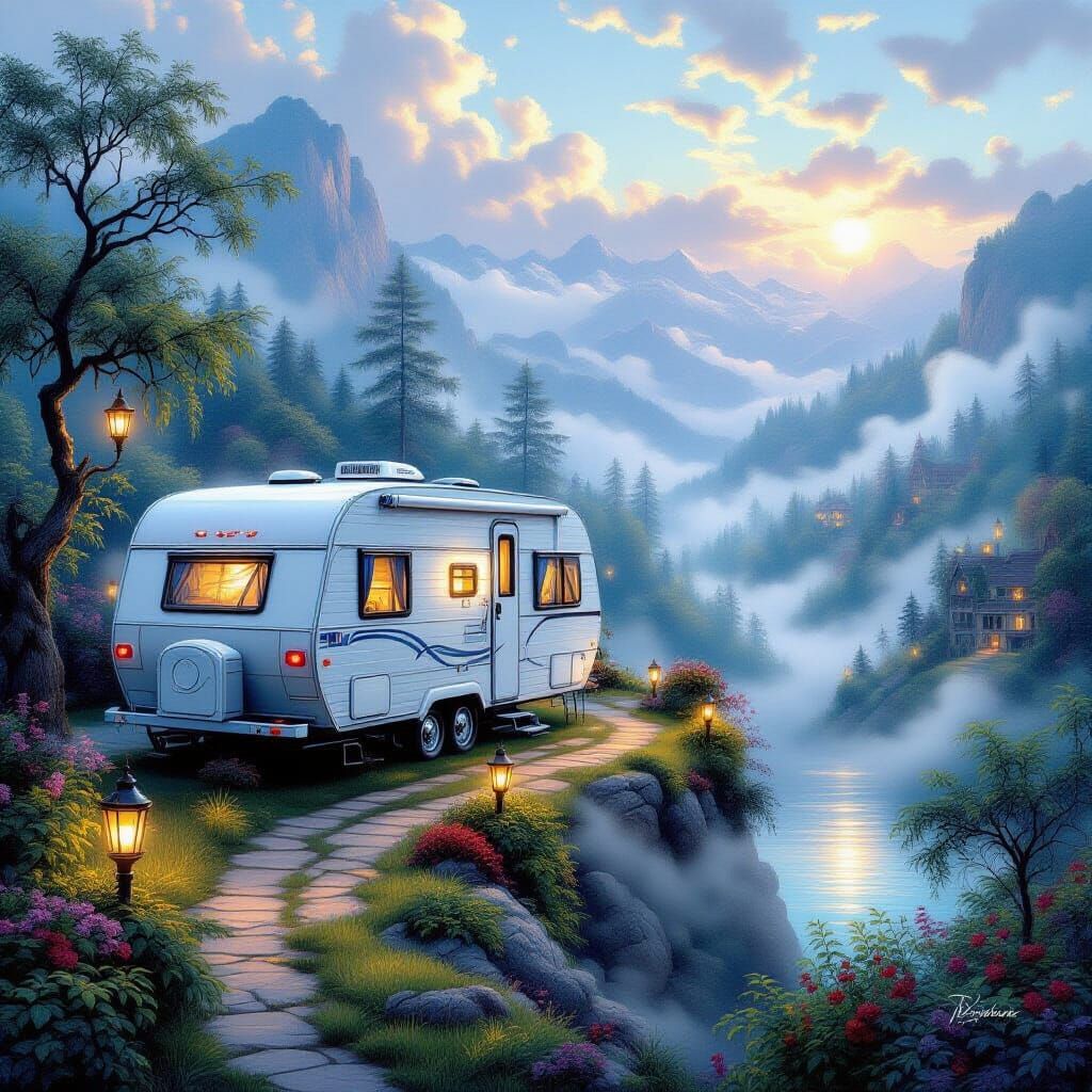 Mystical Caravan Journey Through Ethereal Landscape