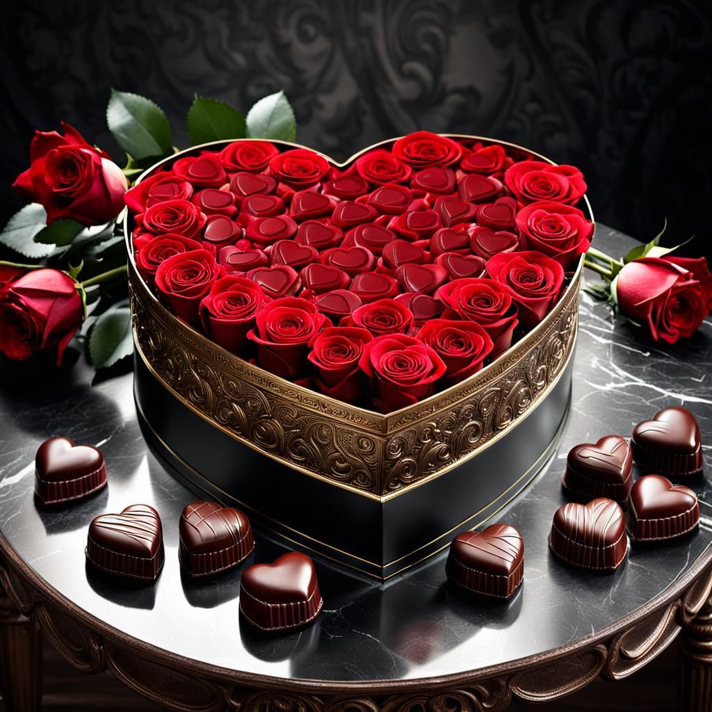 Heart-Shaped Chocolates and Roses Still Life