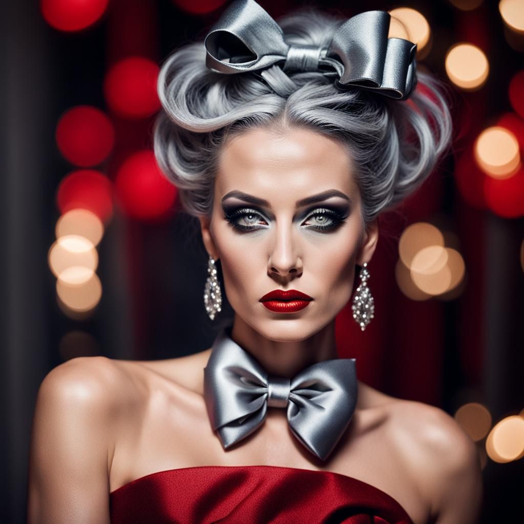 High-Fashion Portrait of Woman with Red Dress