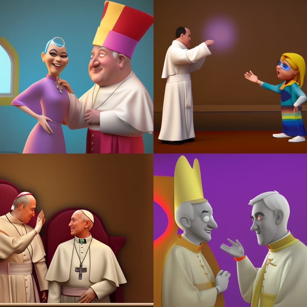 Gay Pope with Transgender Character in Pixar Style