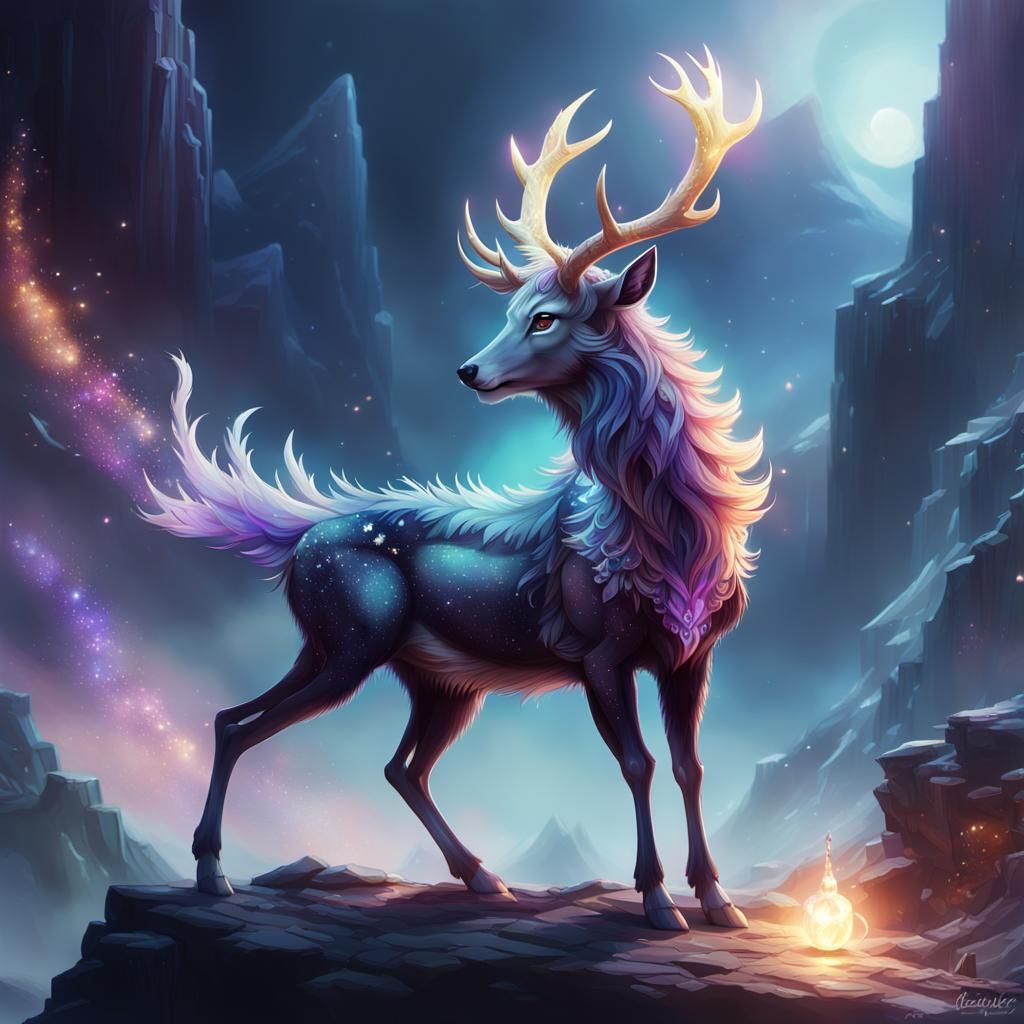 Ethereal Crystal Deer: Fantasy Matte Painting