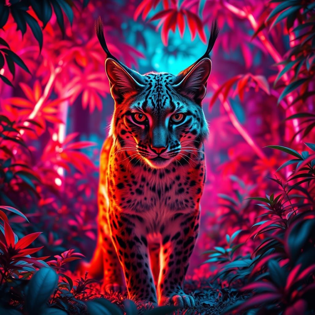 Lynx in Neon Forest: A Futuristic Art Piece