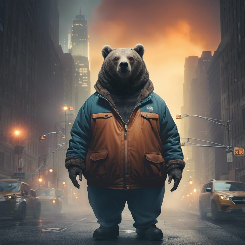 Hip-Hop Grizzly Bear Alien Portrait in Warm Tones