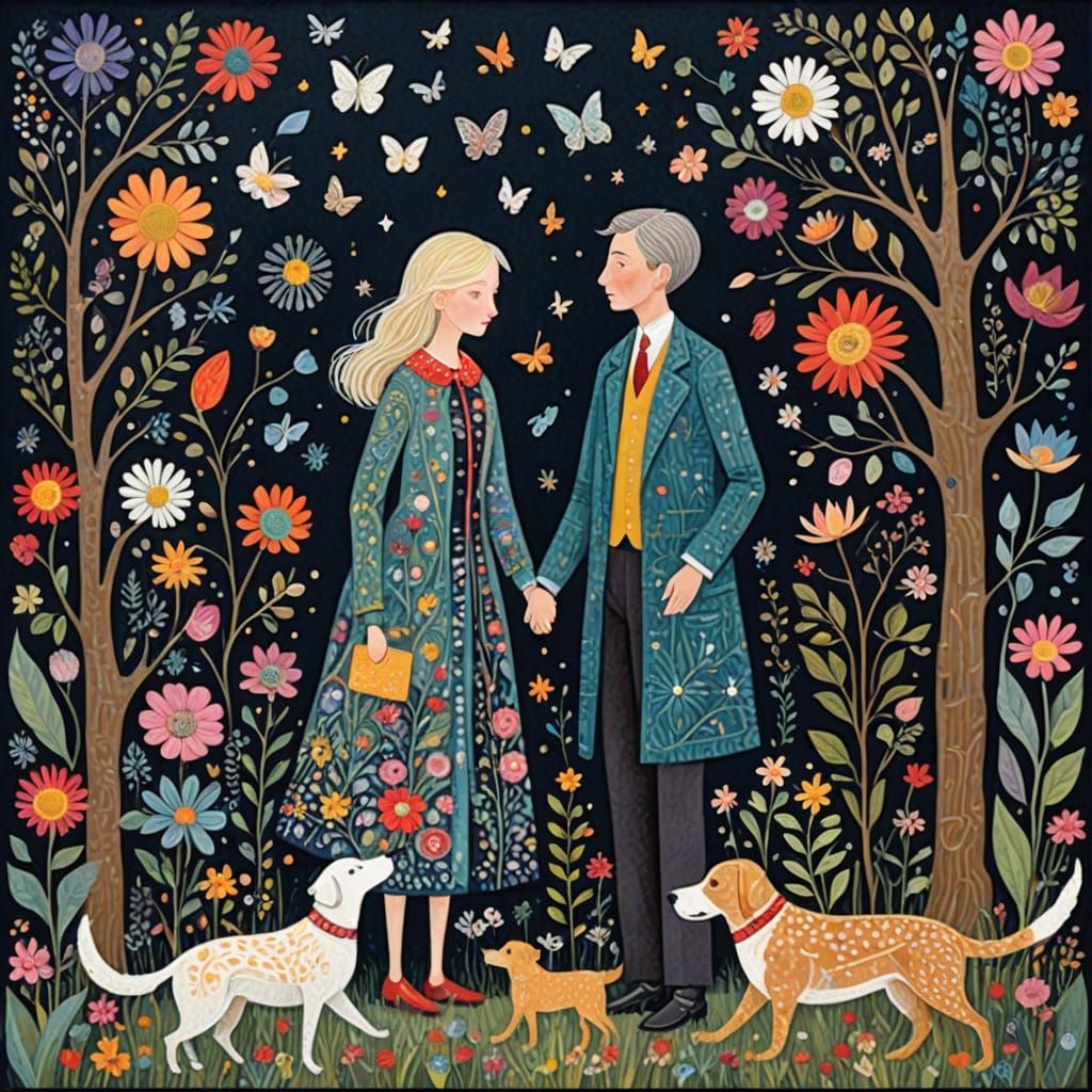 Vibrant Alien Family Mosaic in Folk Art Style