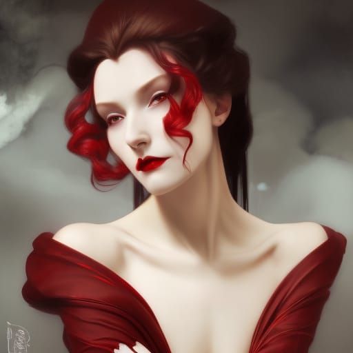 High Gothic Vampire Lady Portrait in Art Nouveau Style
