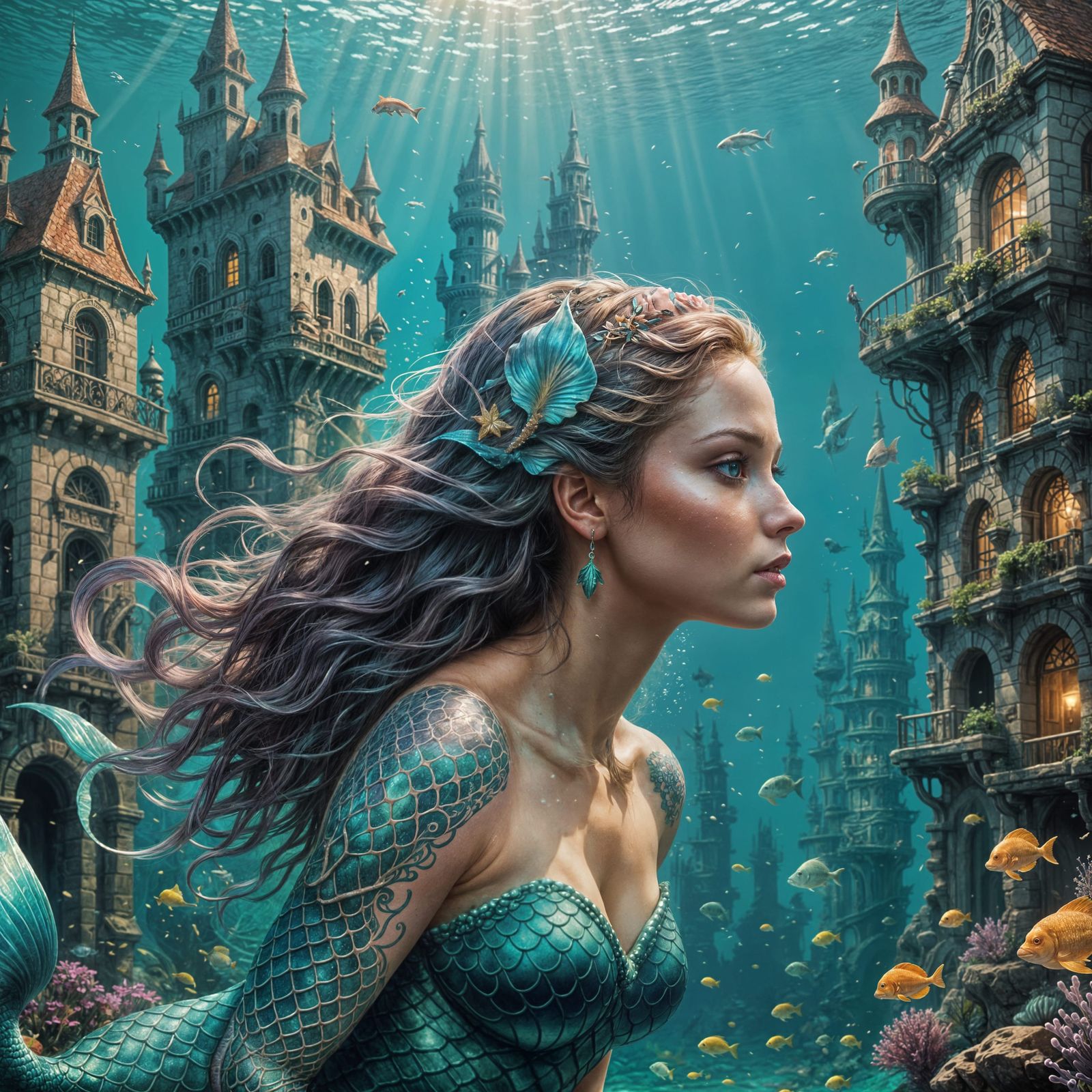 Enchanted Mermaid in Whimsical Underwater Realm