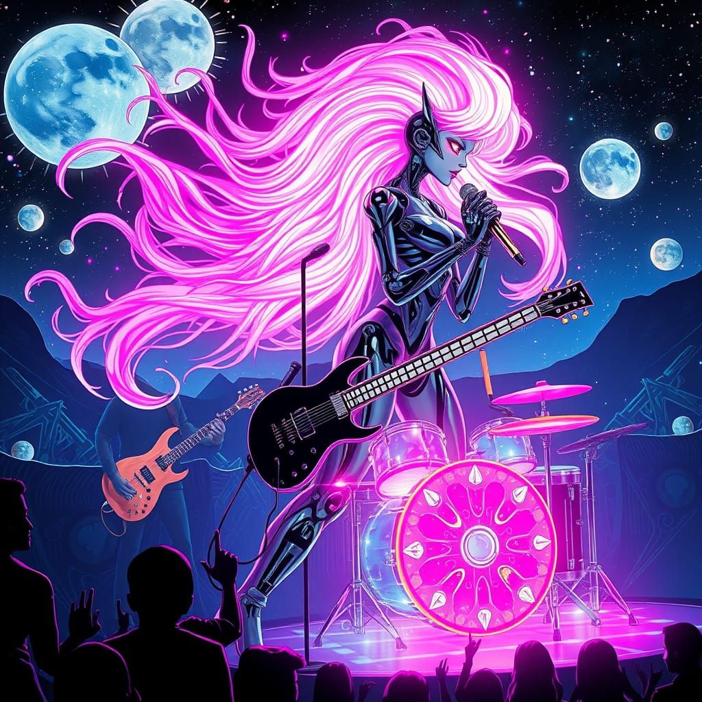 Galactic Rock Concert in Cyberpunk Futurism