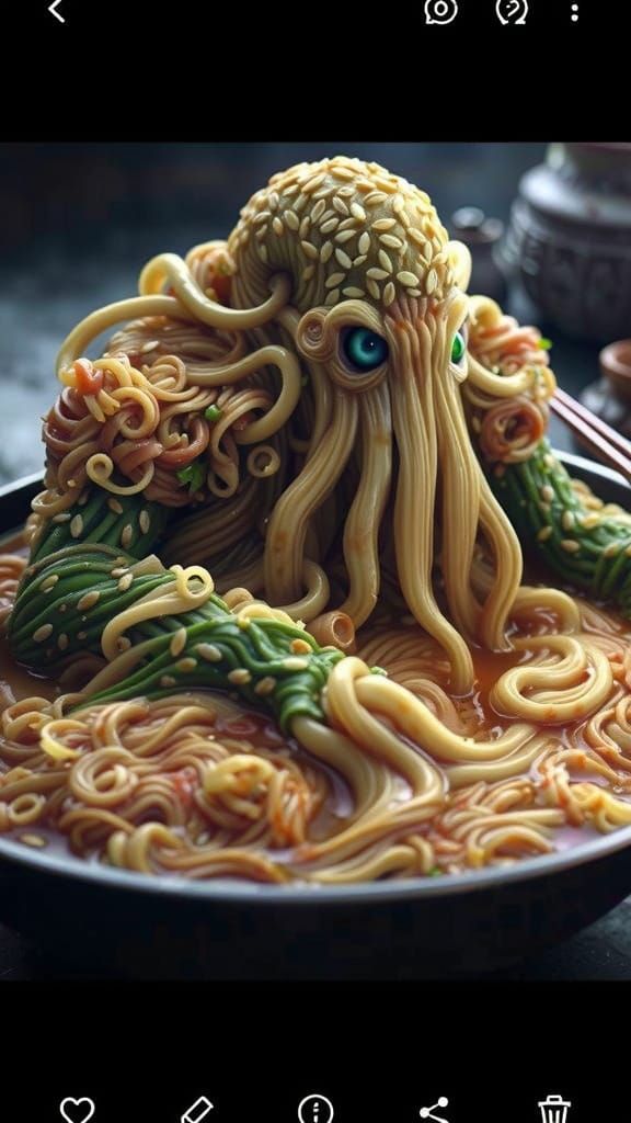 Noodle Cthulhu Rises from Miso Noodle Soup in Whimsical, Pop...