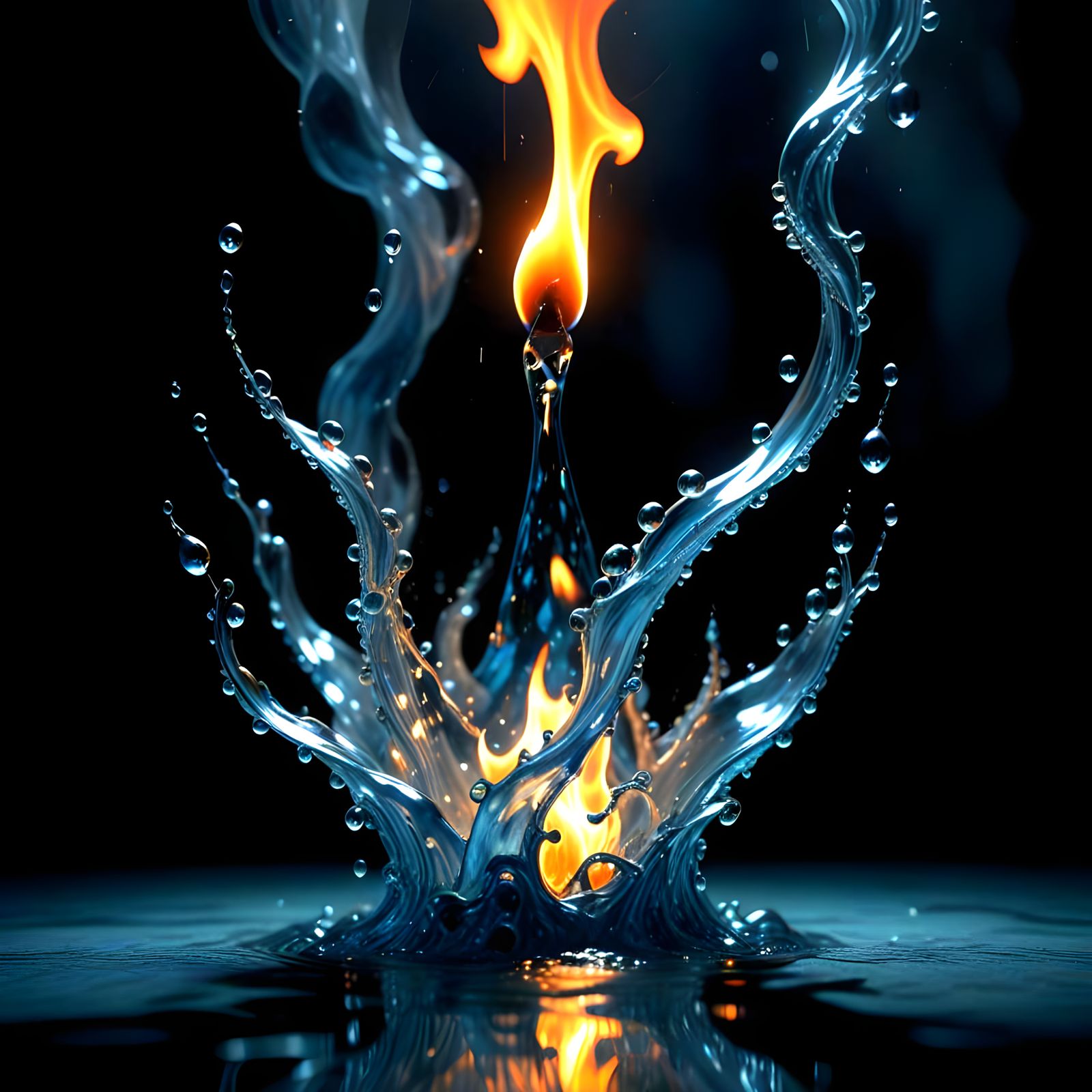 Curious Water Flame Burning in Dark Room