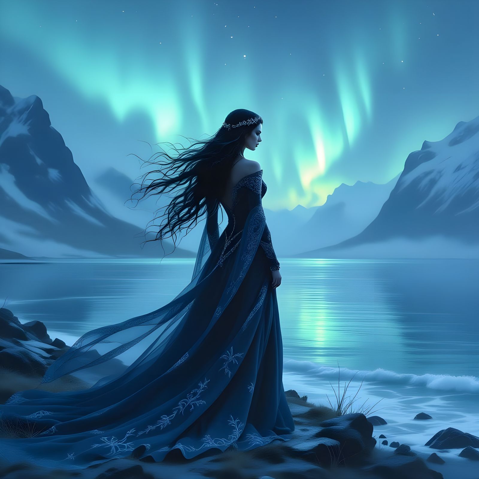 Ethereal Norse Goddess of the Moonlit Fjord