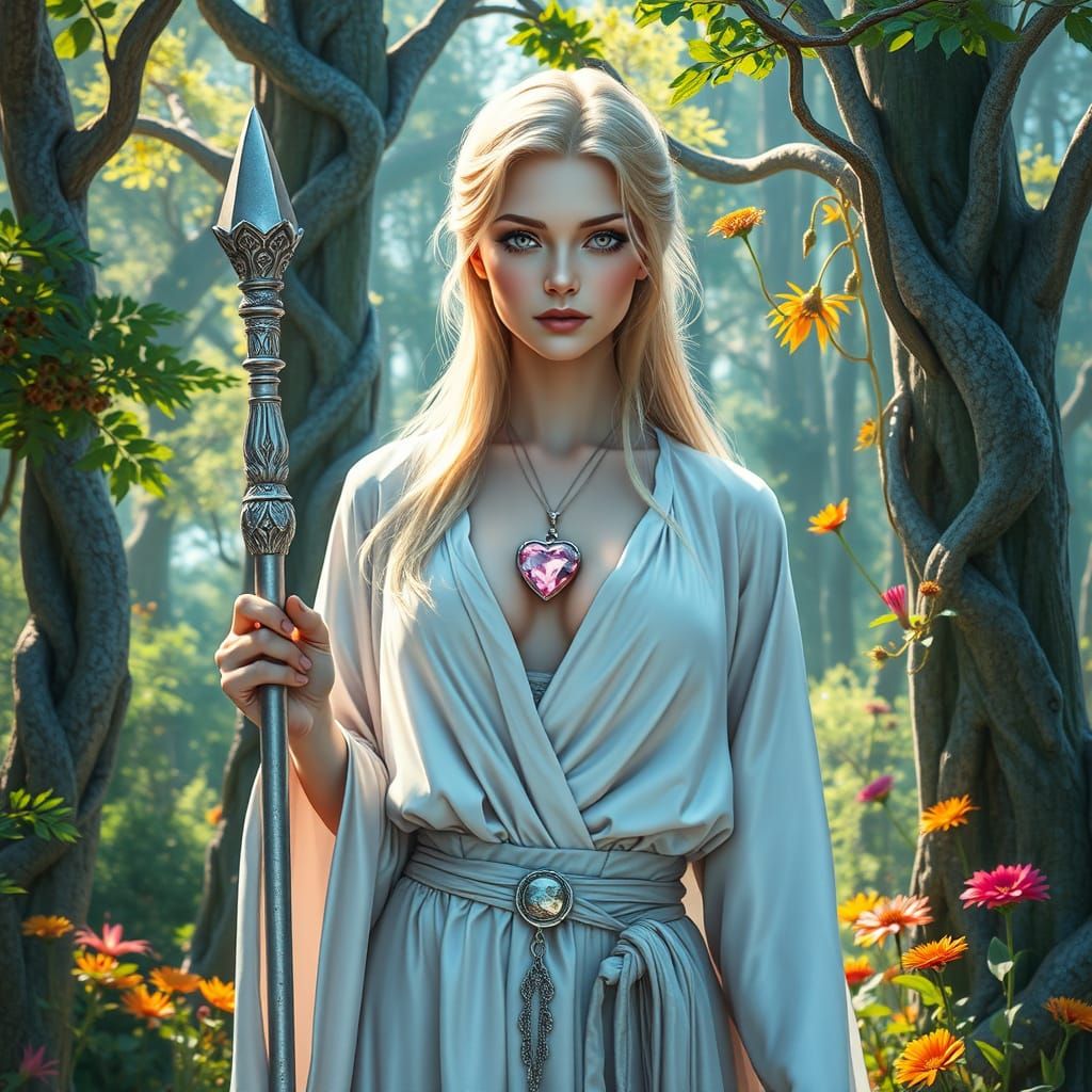 Ethereal Fantasy Mage in a Whimsical Forest Setting