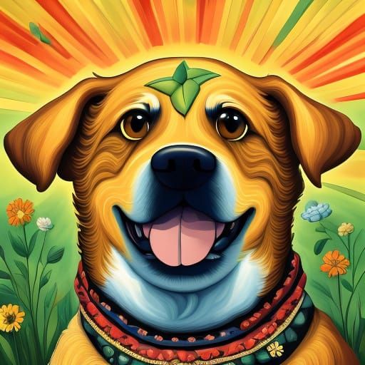 Joyful Dogs Playing in Sun-Drenched Backyard Oil Painting