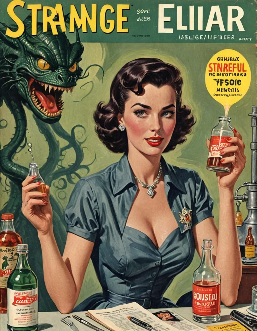 Vintage Pulp Cover: Woman's Strange Elixir Transformation