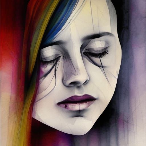 Crying Woman Portrait in Detailed Matte Painting Style