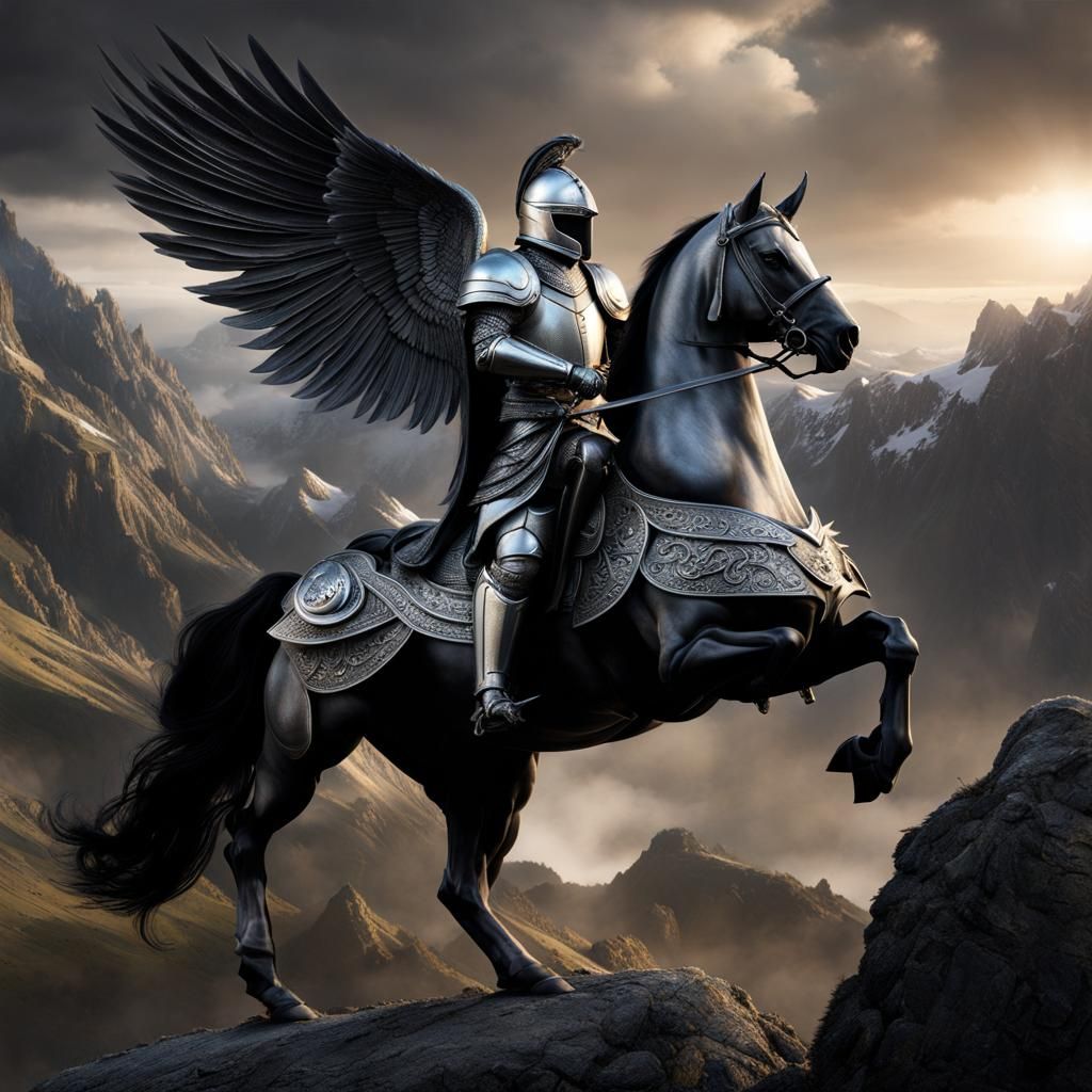 Silver Knight on Black Pegasus in Dark Souls Style