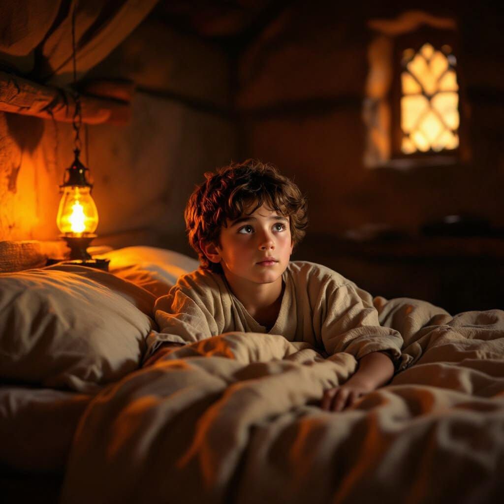 Young Boy Samuel Awakens in Ancient Israelite Room