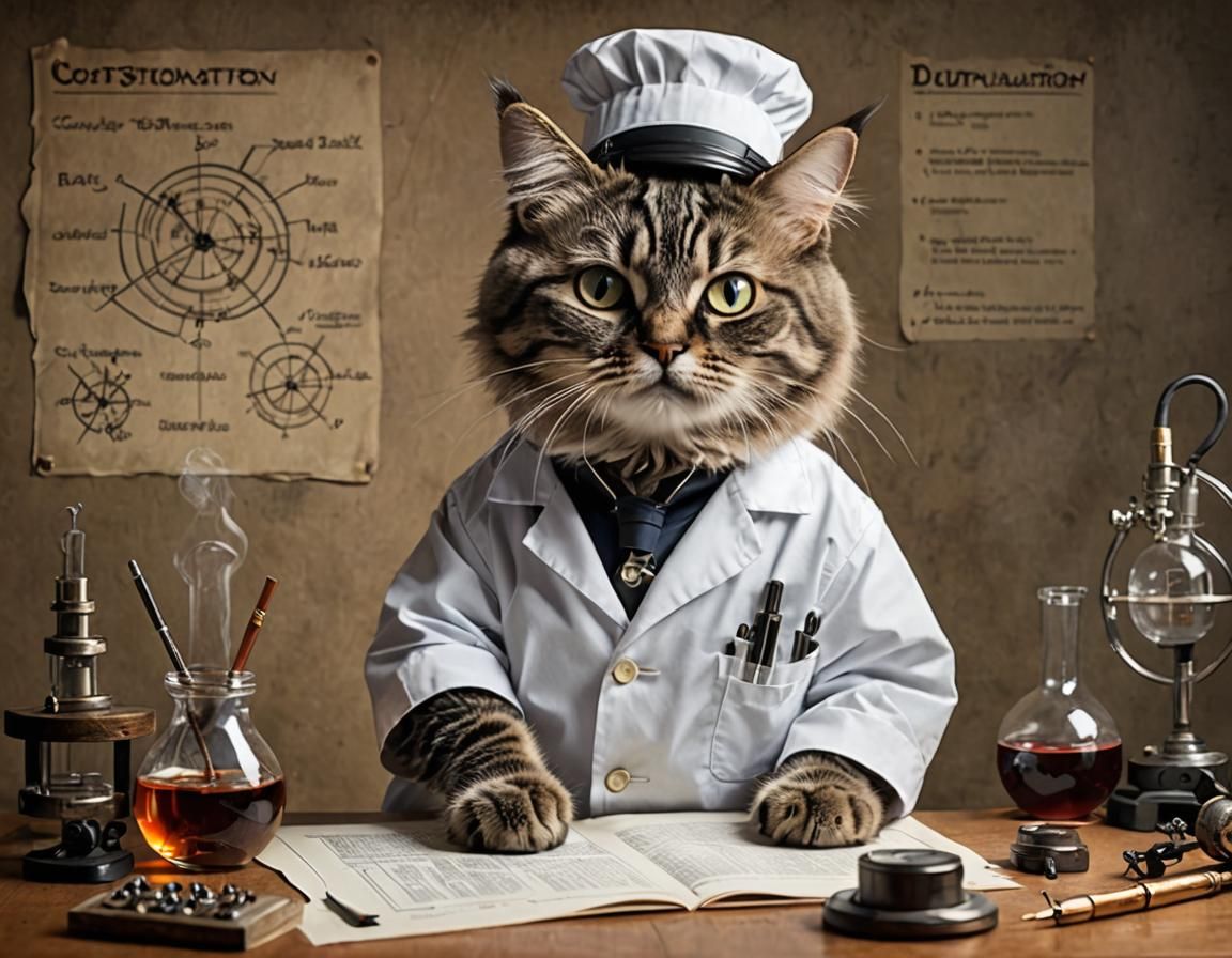 Mischievous Cat as Mad Scientist Plans World Domination