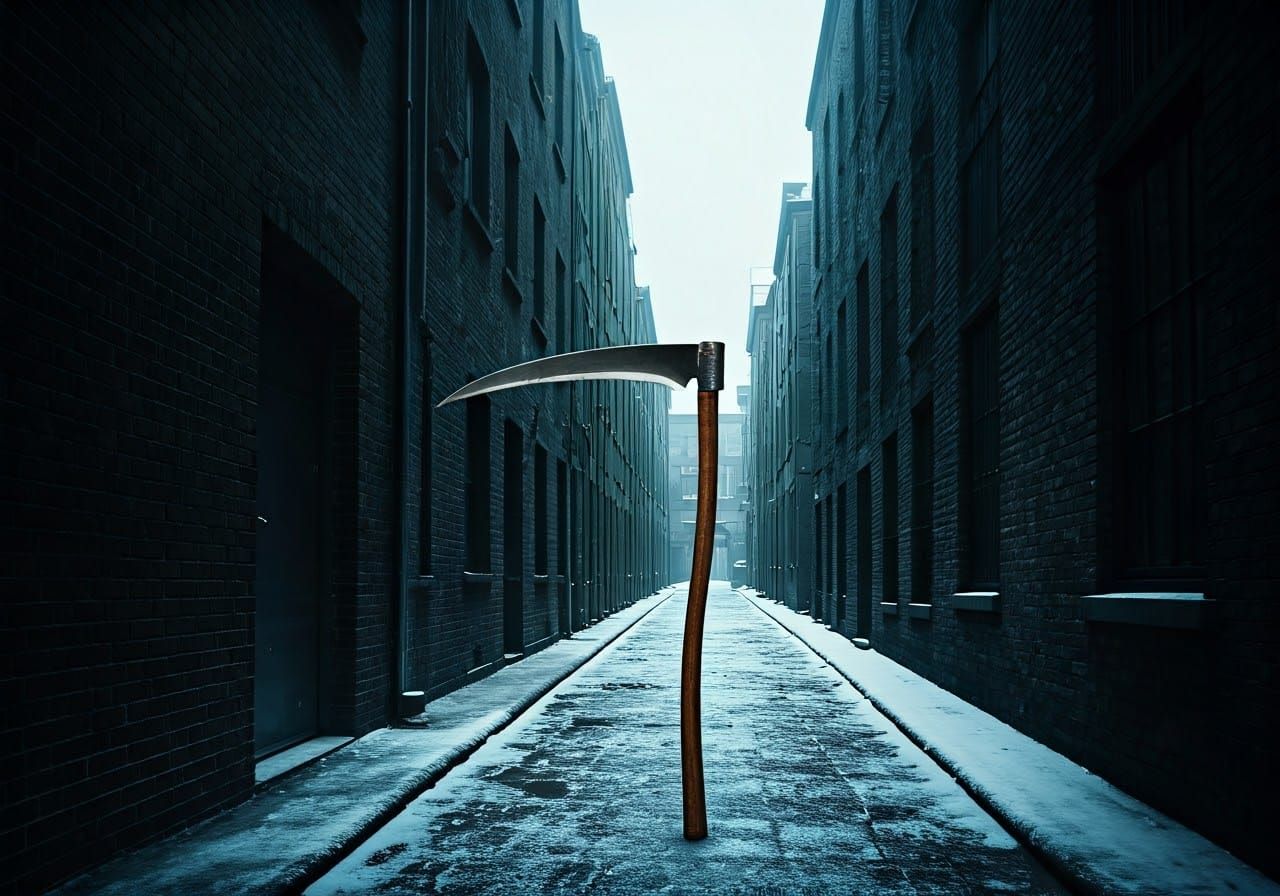 Eerie Scythe in Dark Biomechanical Surrealism