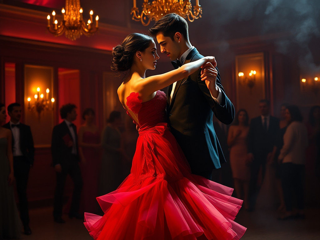 Elegant Couple Dancing Rumba in Expressionist Style