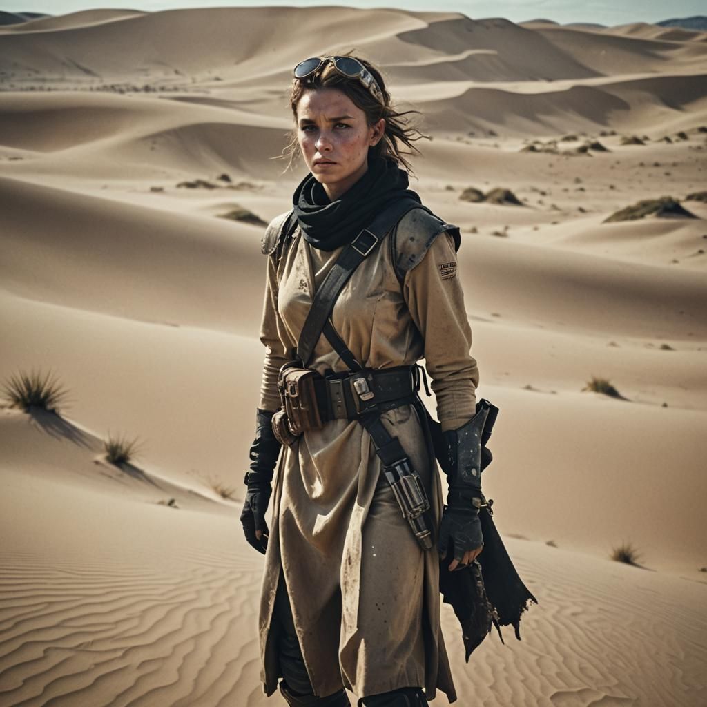 Dramatic Wastelander in Cinematic Desert Landscape