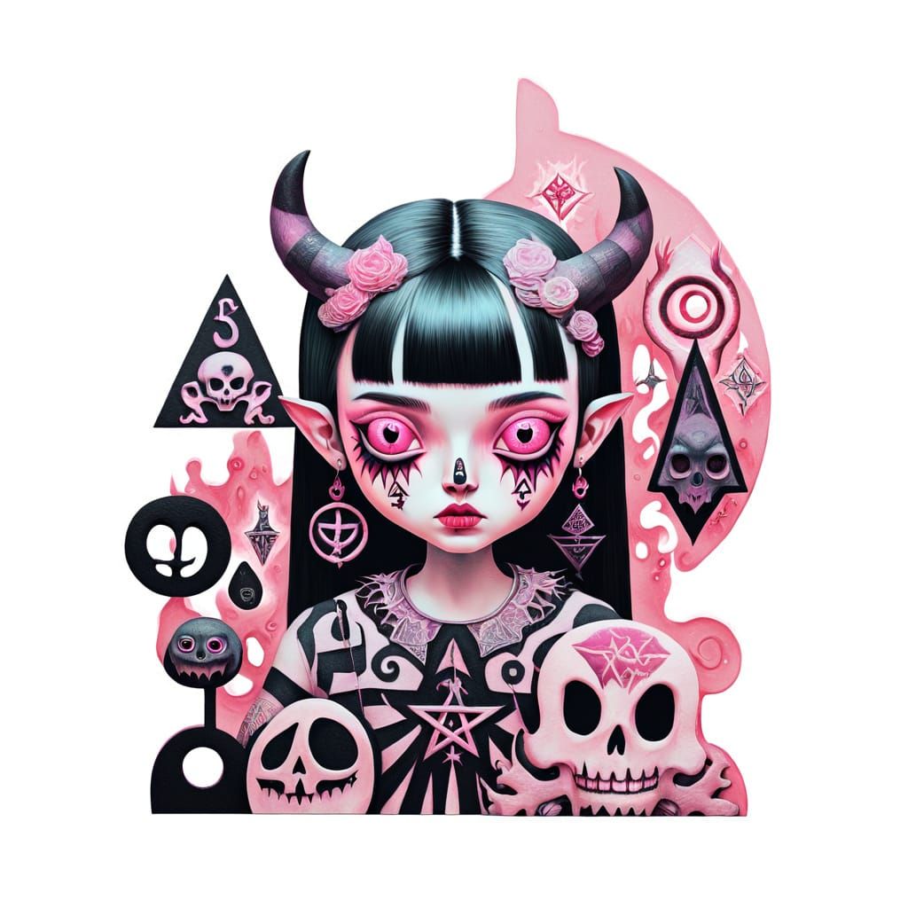 Satan in Macro Surrealism, Wearing Glowing Pink Runes