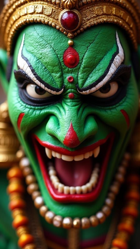 Hyper-Realistic Kathakali Portrait in Anger and Fury