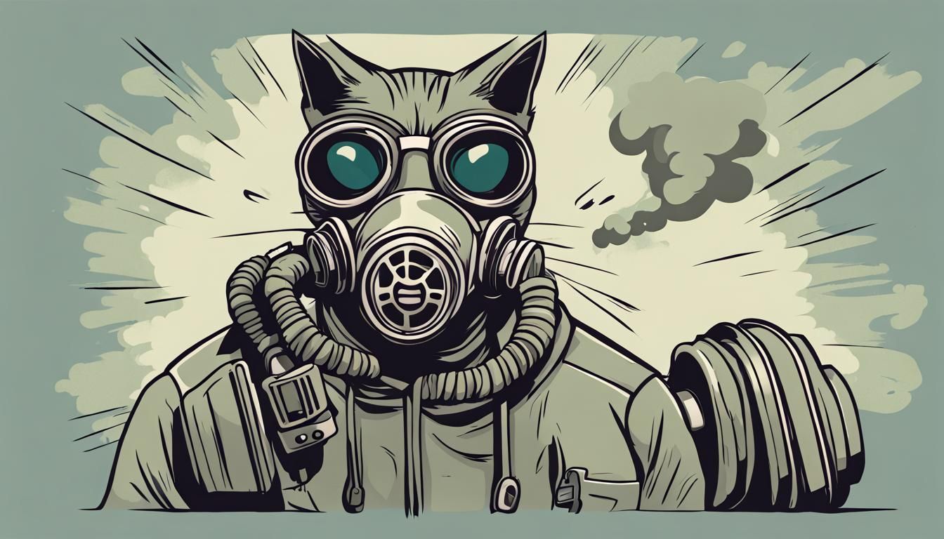 Cartoon Cat in Gas Mask