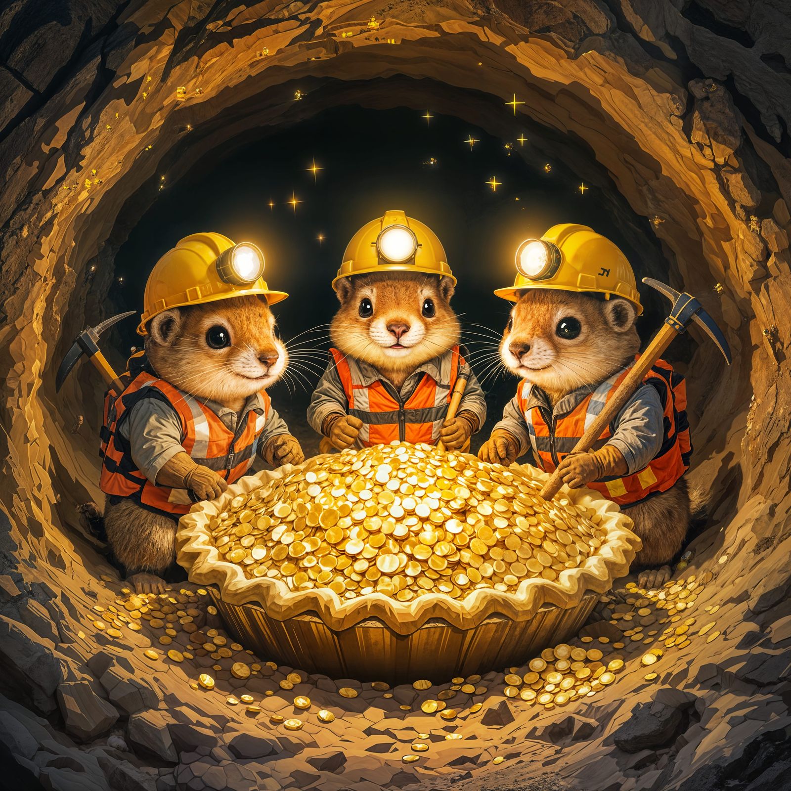 Gophers Mining for Gold in a Tunnel