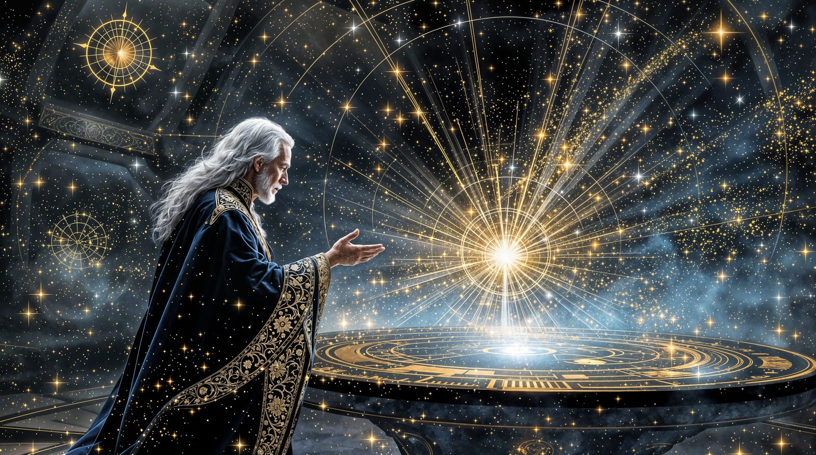 Celestial Cartographer in Ethereal Ink Wash