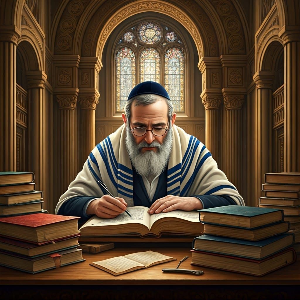 Rabbi Lost in Torah Study, in Chagall-Inspired Synagogue