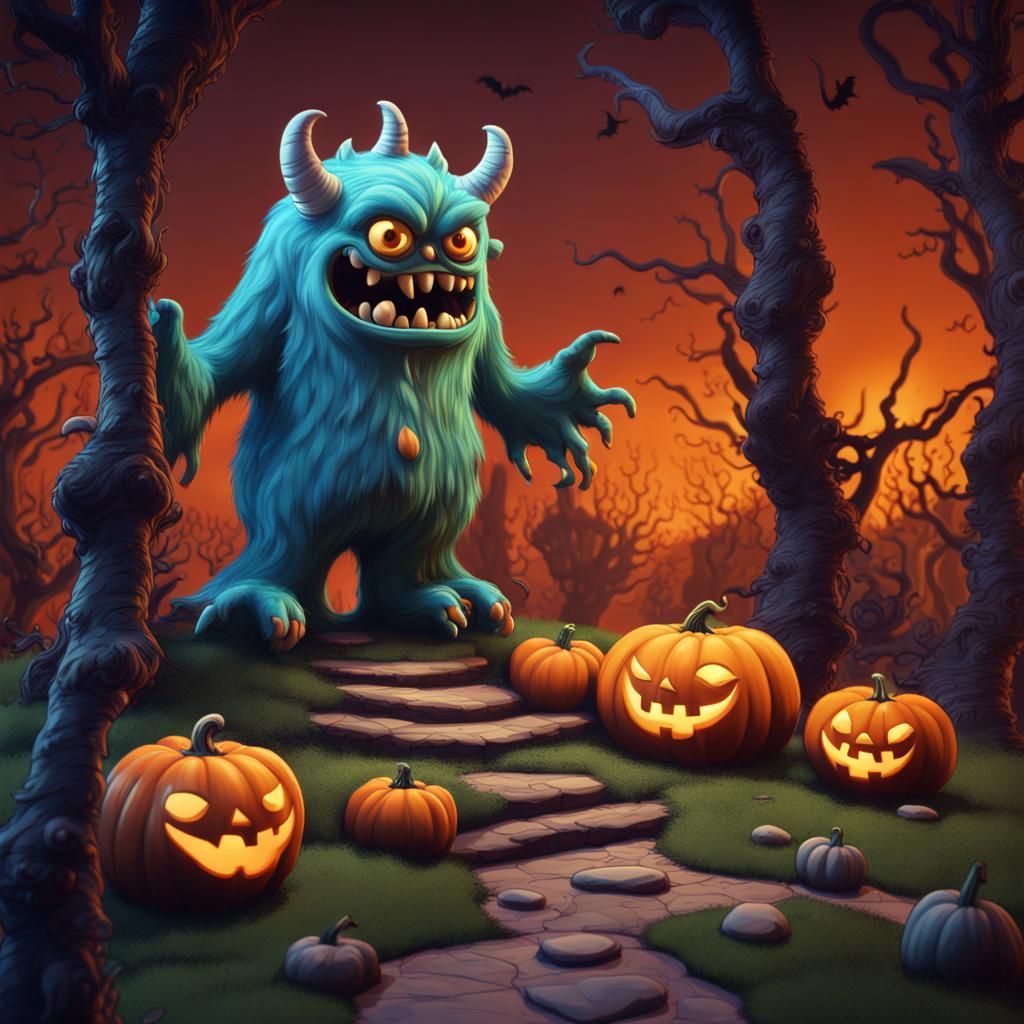 1960s Cartoon Halloween Monster in Detailed Digital Art