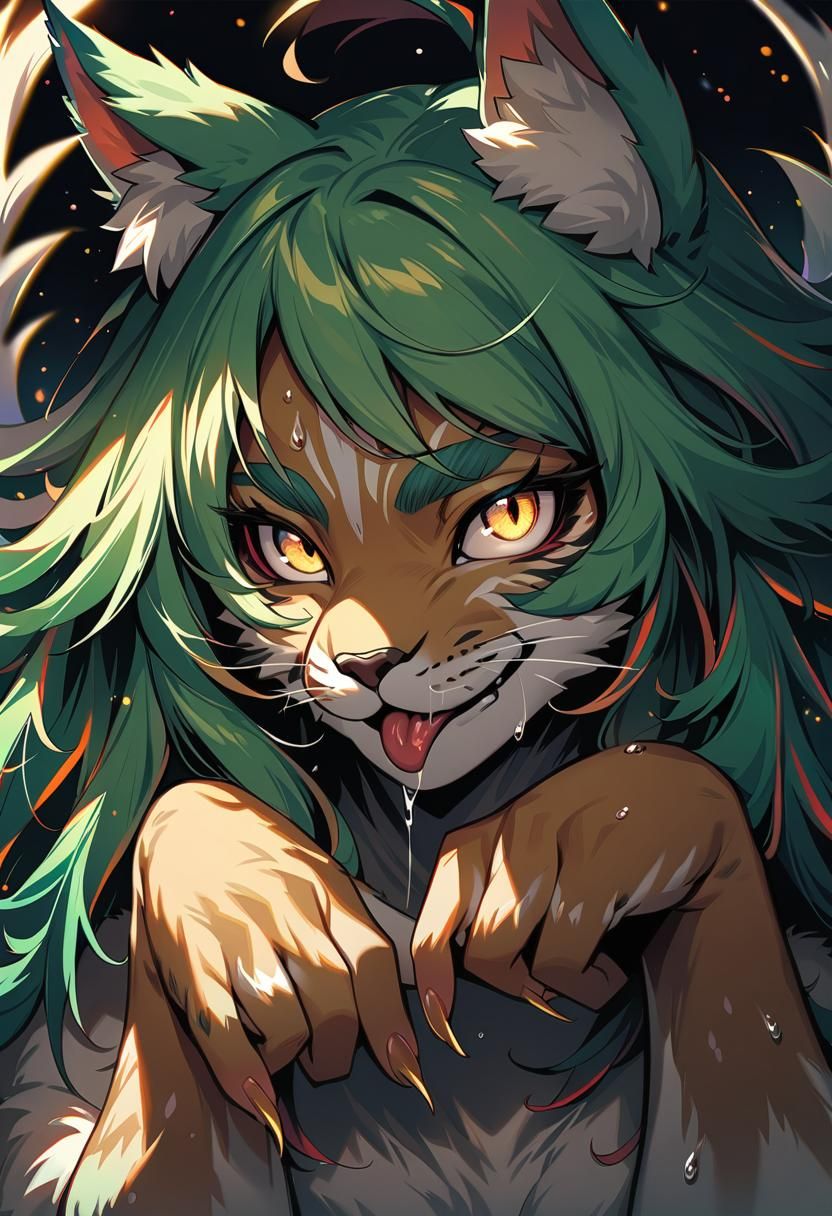 Hyperrealistic Lynx Girl in Manga Impressionism Style