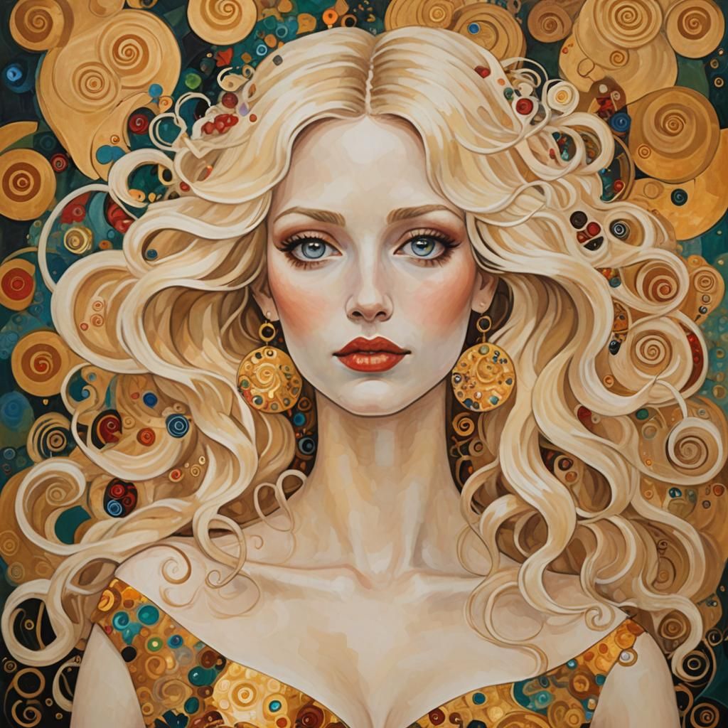 Blonde Woman Portrait in Gustav Klimt Style