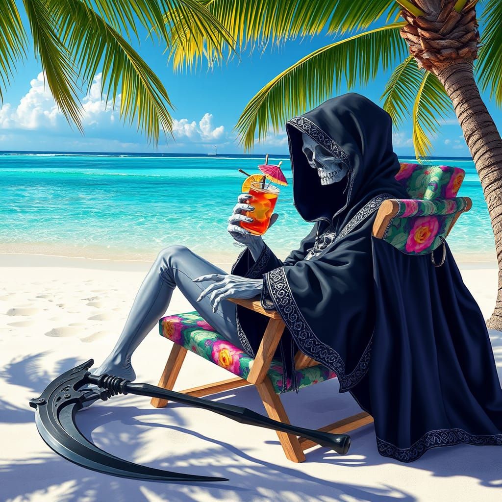 Grim Reaper on Vacation: Dreamlike Digital Art