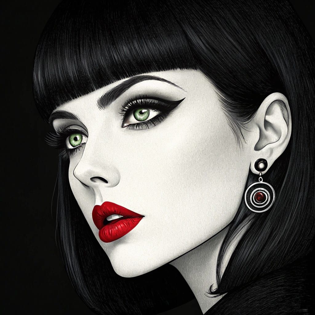 High-Contrast Woman with Green Eyes Illustration